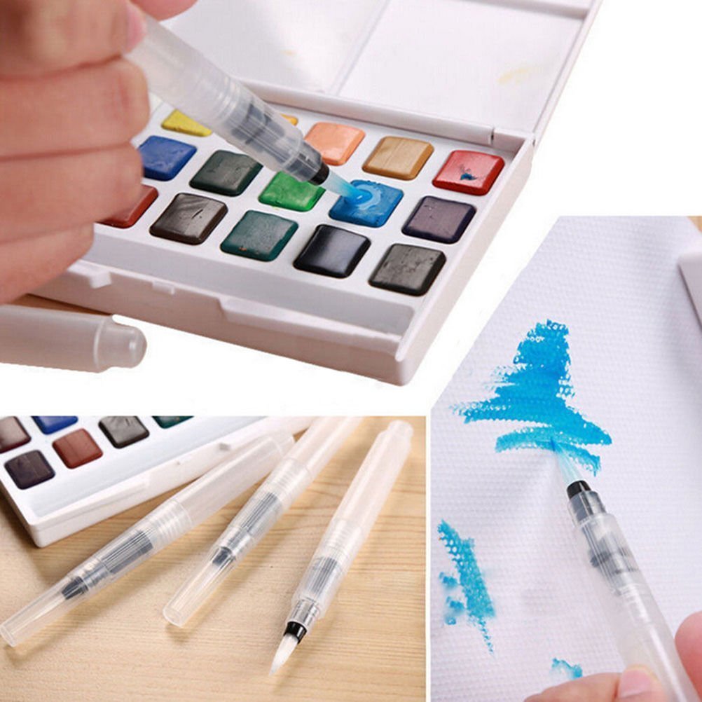Ashata 3 Pcs Refillable Water Brush Pen Art Crafts Tool Watercolor Painting  Calligraphy Ink Set,Watercolor Painting Brush,Water Brush Pen