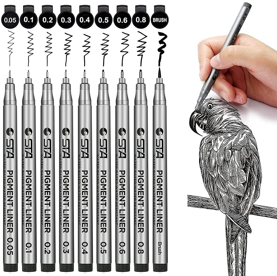 WRITECH Liquid Fineliner Pens Black Precision Multiliner Micro Pen 9 Pack, Quick Dry Waterproof Pigment Ink Drawing Pen for Journaling Planning Hand